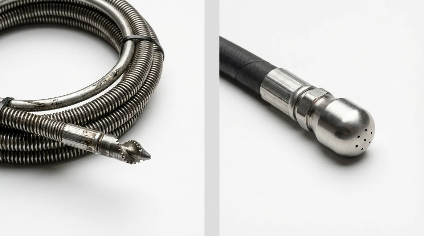 Drain snake cable and hydro jetting nozzle used for drain cleaning in Holton, KS
