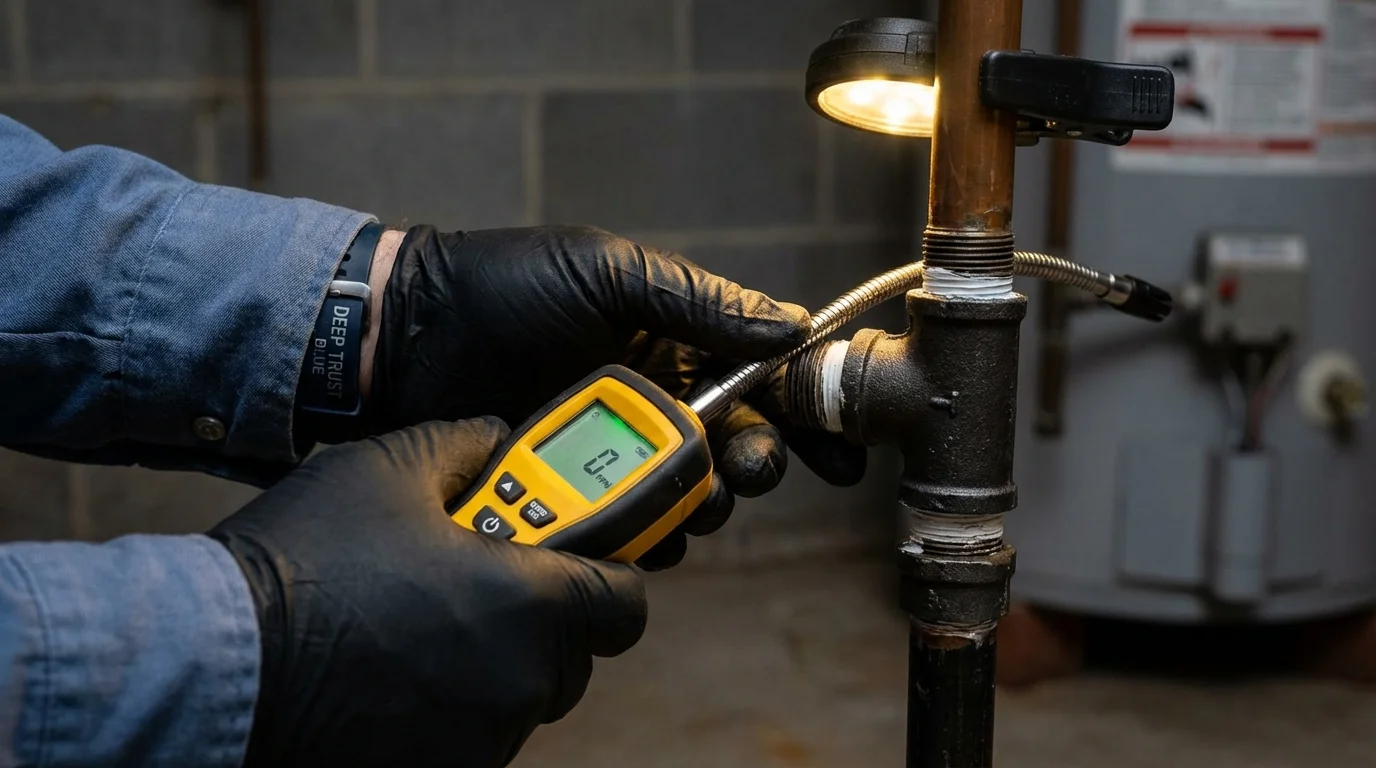 Gas leak detection with electronic sniffer by Johns Plumbing LLC in Holton