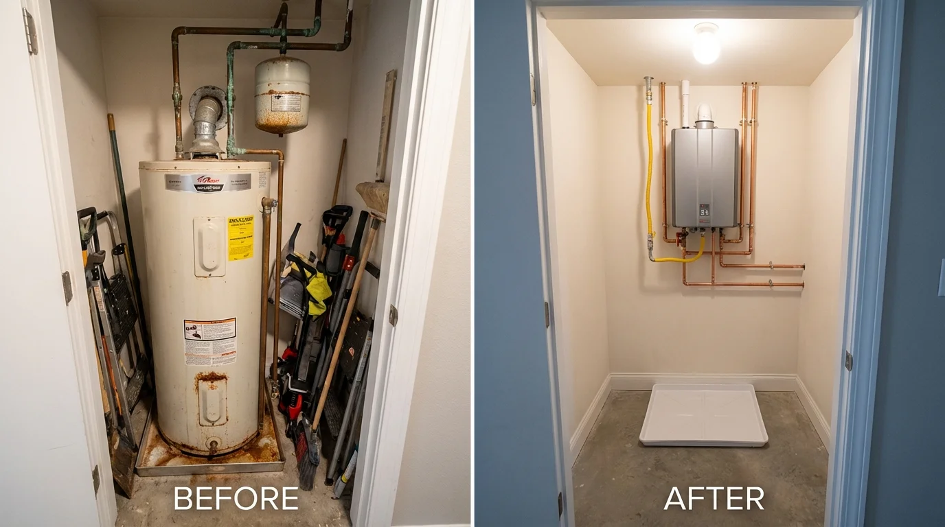 Tank water heater versus wall-mounted tankless unit comparison for Holton, KS homeowners